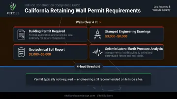 California retaining wall permit and engineering requirements threshold breakdown infographic