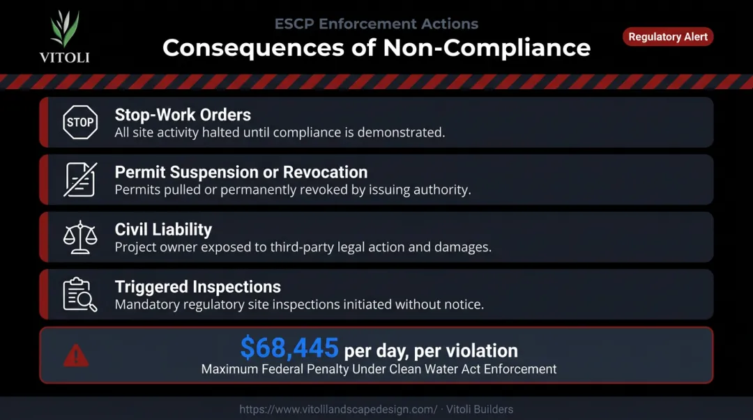Non-compliance consequences for missing erosion control plan stop-work orders and penalties