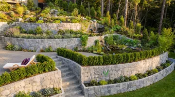 Vitoli Builders masonry garden wall with integrated drainage on hillside Los Angeles property