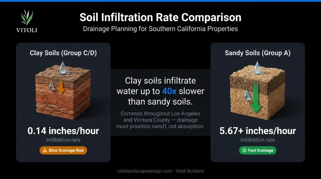Clay soil versus sandy soil water infiltration rate comparison for Southern California hillsides