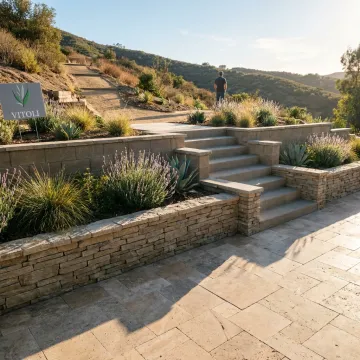 Finished backyard patio and hardscape installation