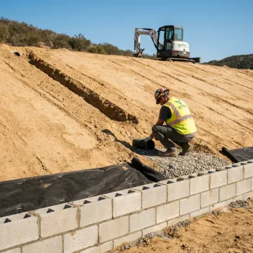 Erosion control work on a hillside property