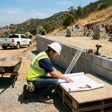 Contractor reviewing hillside hardscape plans