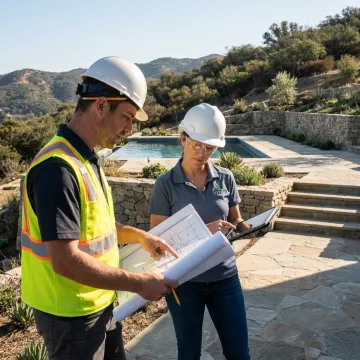 Pool terrace construction planning on a hillside property