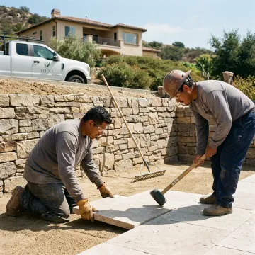 Hardscape contractors installing pavers