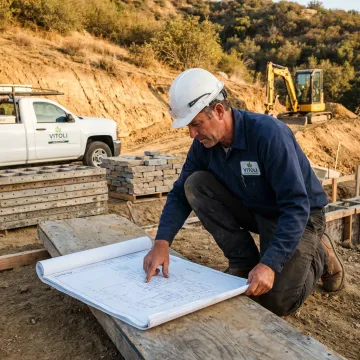 Outdoor patio construction planning on a hillside property