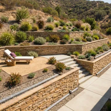 Engineered retaining wall on hillside property