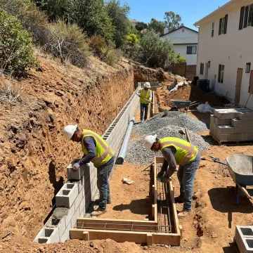 Slope stabilization work on a residential hillside