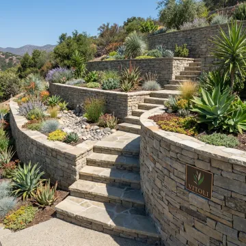 Finished retaining wall on a hillside property