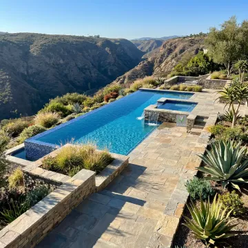 Luxury hillside pool and outdoor living terrace