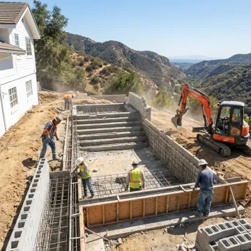 Hillside pool construction process