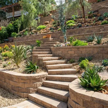 Engineered retaining wall on a residential sloped yard