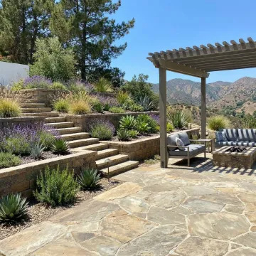 Finished hardscape patio and retaining wall in Simi Valley