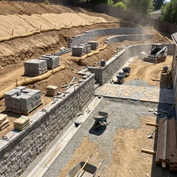 Hardscape drainage installation on a hillside property