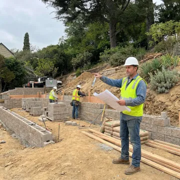 General contractor overseeing hillside construction project