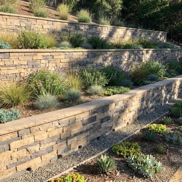 Engineered retaining wall on a hillside property