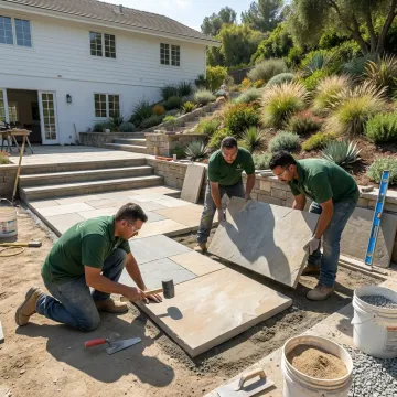 Natural stone patio installation by contractors