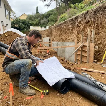 Contractor reviewing hillside grading and drainage plans
