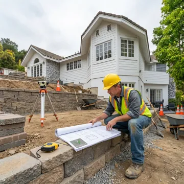Outdoor patio construction planning on hillside property