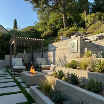 Engineered retaining wall on hillside property