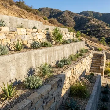 Engineered retaining wall on a hillside property