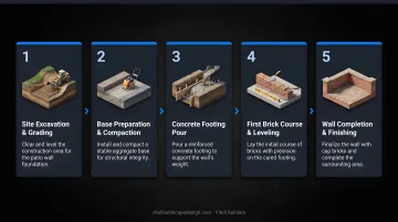 5-step brick patio wall foundation construction process flow diagram