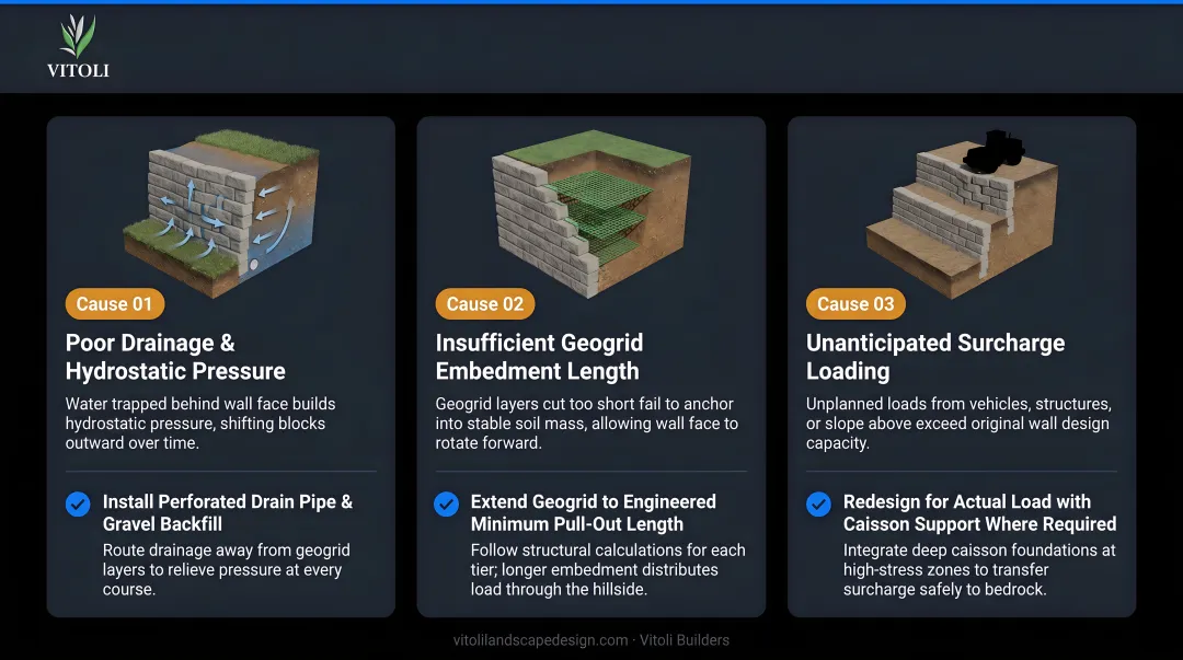 Three common geogrid retaining wall failure causes and recommended fixes comparison