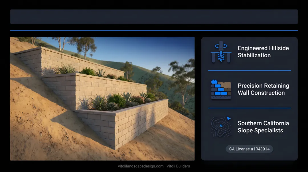 Vitoli Builders completed hillside retaining wall project on Southern California slope