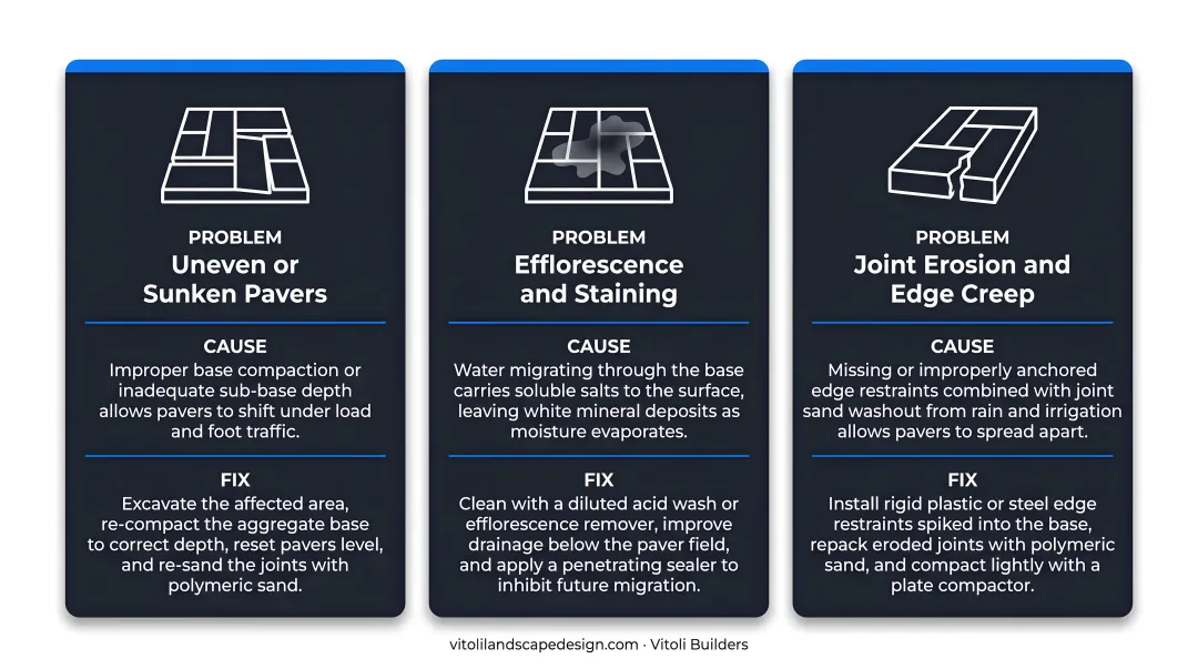 Three common paver installation problems causes and fixes comparison chart