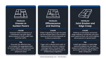 Three common paver installation problems causes and fixes comparison chart