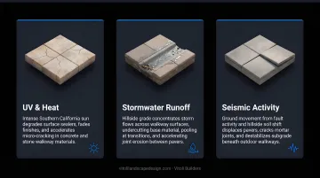 Three LA walkway stress factors UV heat stormwater and seismic activity breakdown