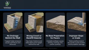 Four common retaining wall and paver patio mistakes to avoid illustrated comparison