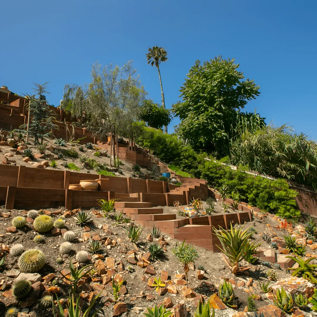 Crew building a hillside patio in Los Angeles