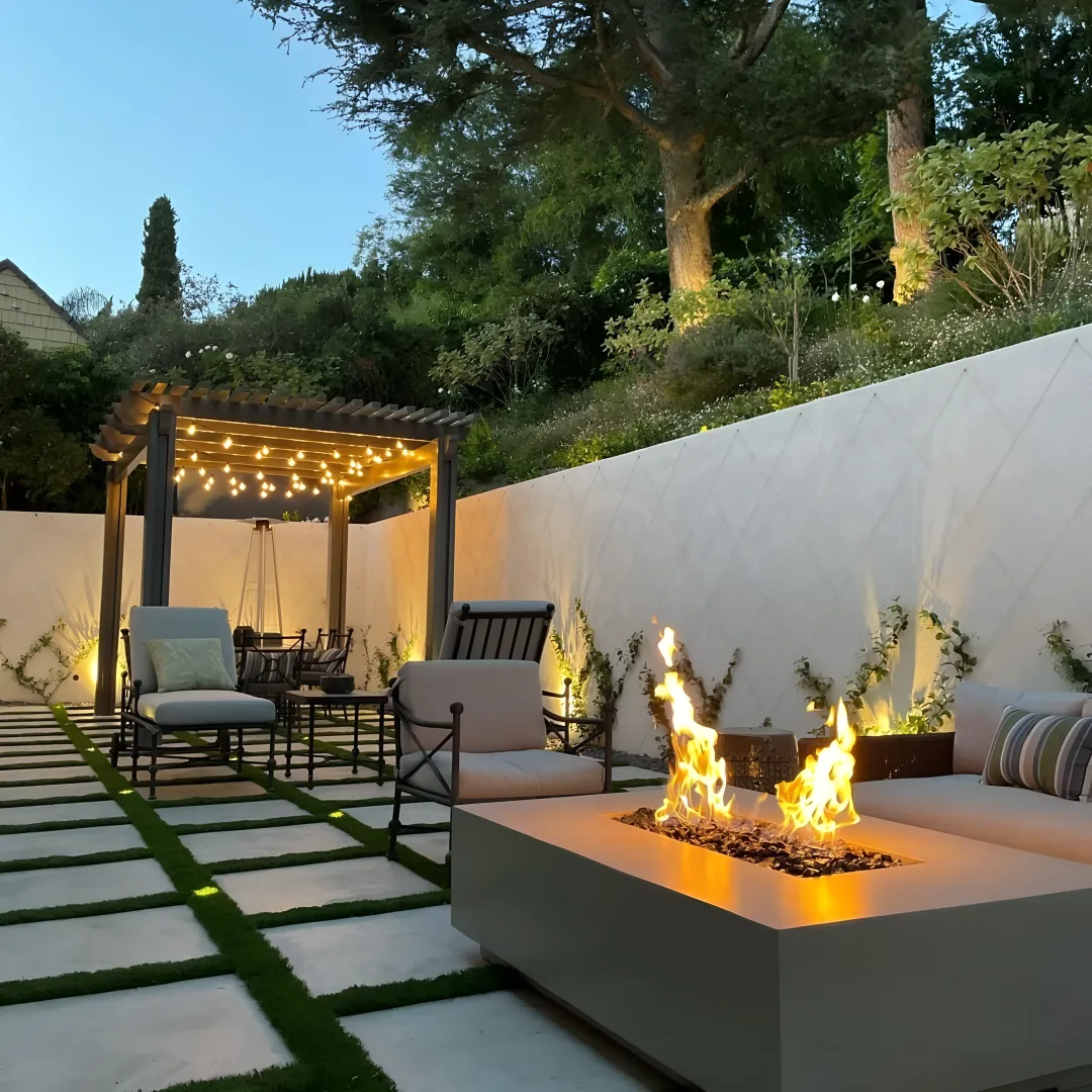 Retaining wall and landscaped hillside outdoor space