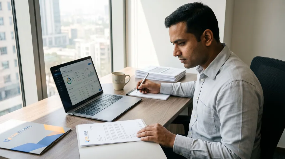 Small business owner reviewing CRA tax filing deadlines on laptop in modern office