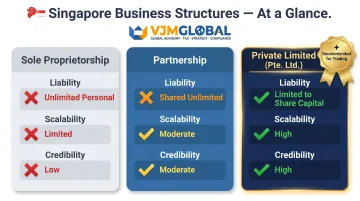 Three Singapore business structures comparison chart liability scalability and credibility