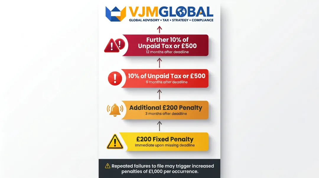 UK corporation tax late filing penalty escalation timeline from day one to twelve months
