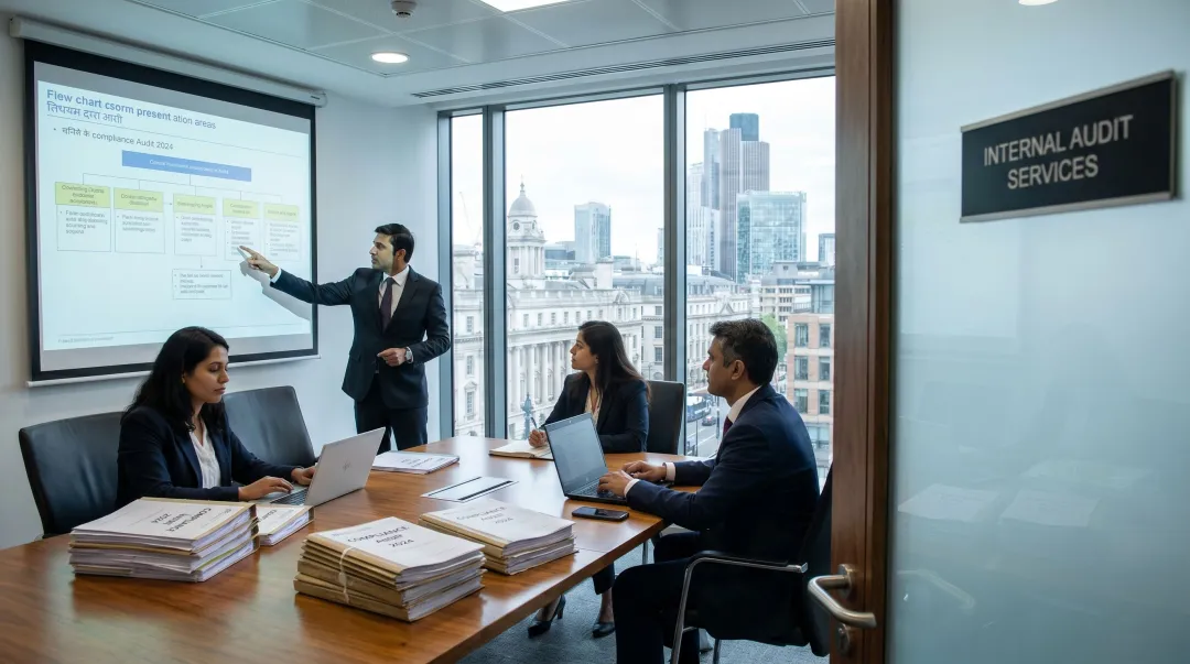 VJM Global internal audit team reviewing subsidiary financial controls and compliance reports