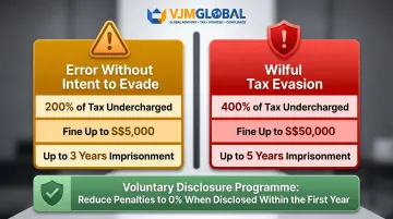 IRAS tax penalty comparison table error versus wilful evasion consequences Singapore