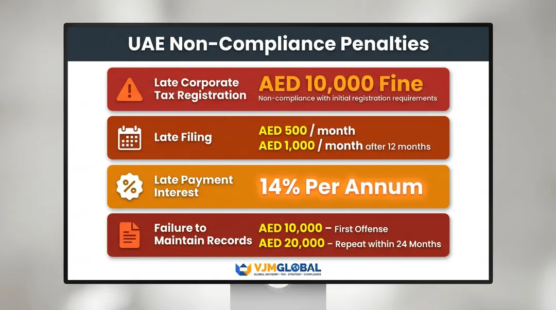 UAE corporate tax and audit non-compliance penalties breakdown infographic