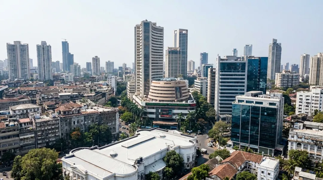 Mumbai financial district skyline featuring Bombay Stock Exchange and modern towers