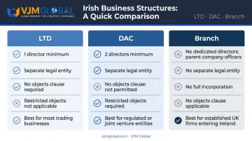 Irish company structure comparison LTD DAC and Branch Office side by side