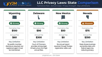 Anonymous LLC state comparison chart Wyoming Delaware New Mexico Nevada fees and privacy