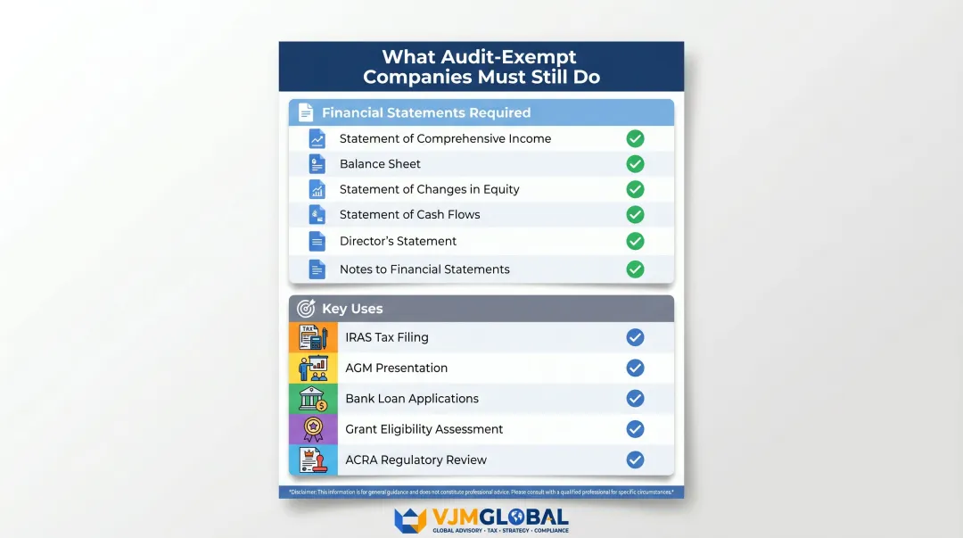 Audit-exempt Singapore company ongoing compliance obligations checklist infographic