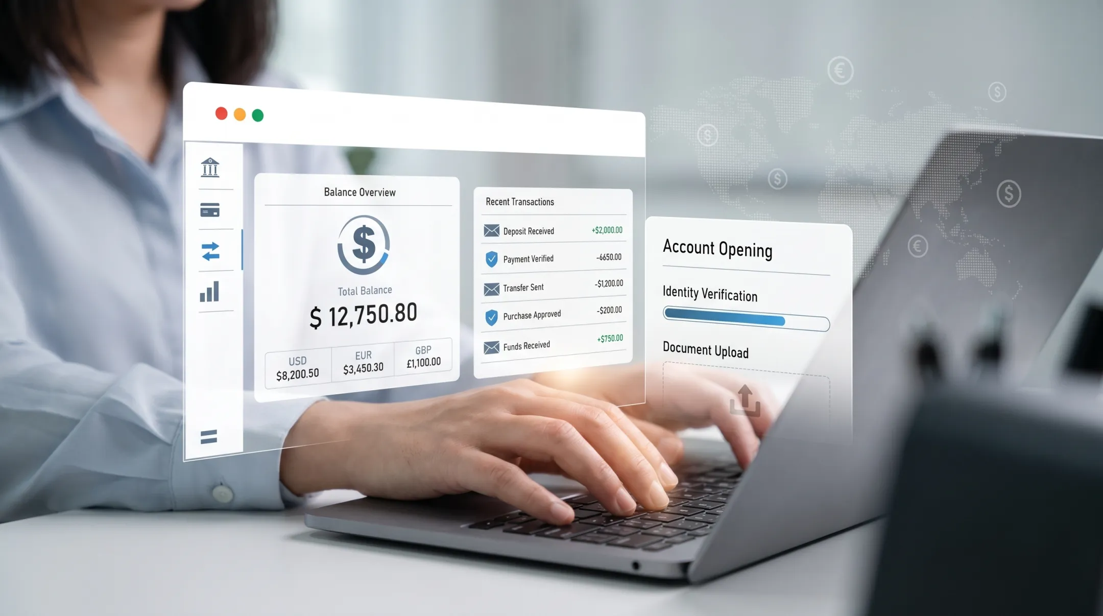 Remote business owner using laptop to open US bank account online