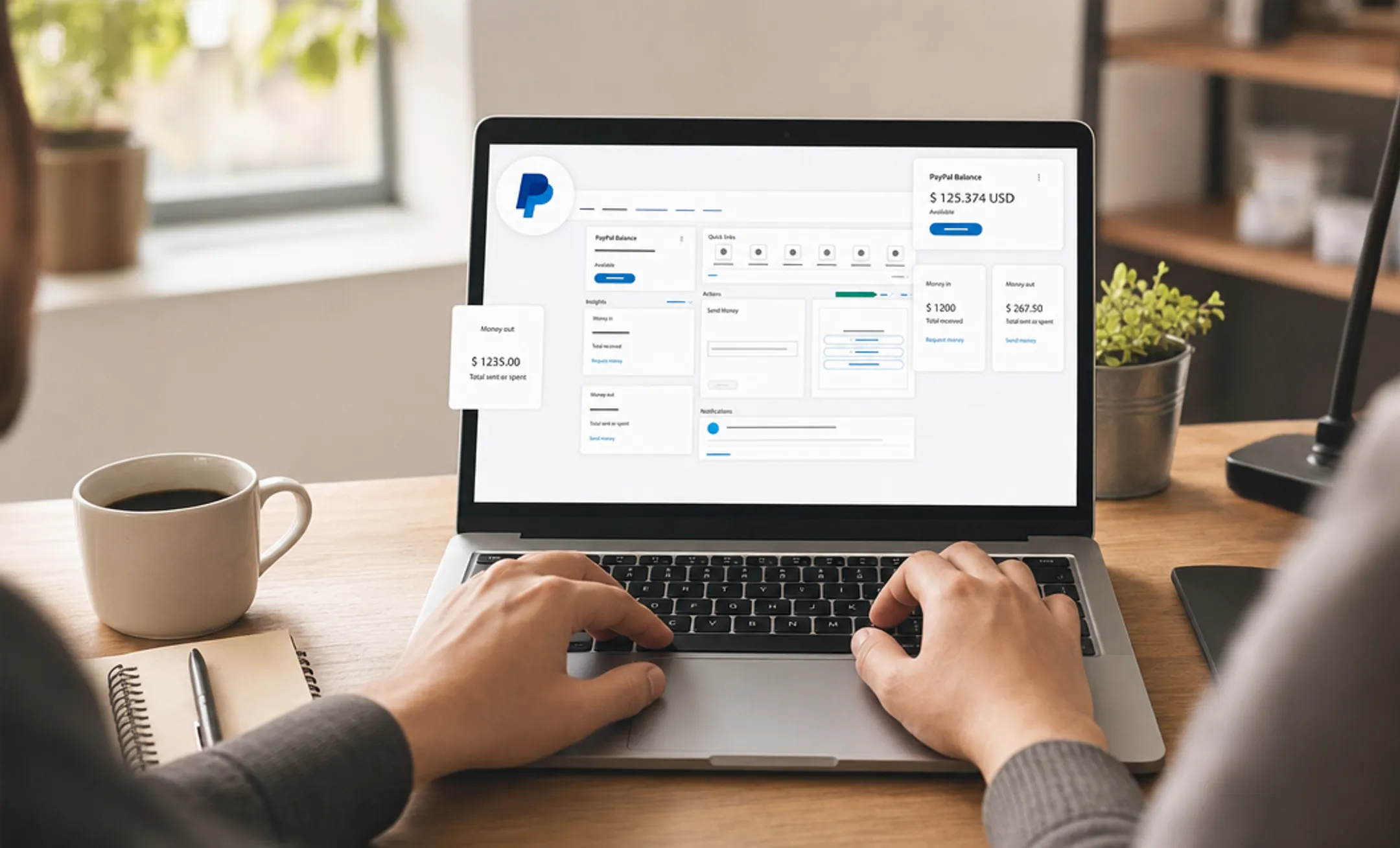 Freelancer reviewing PayPal and UPI payment options on laptop