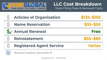 Minnesota LLC formation and annual compliance cost breakdown chart