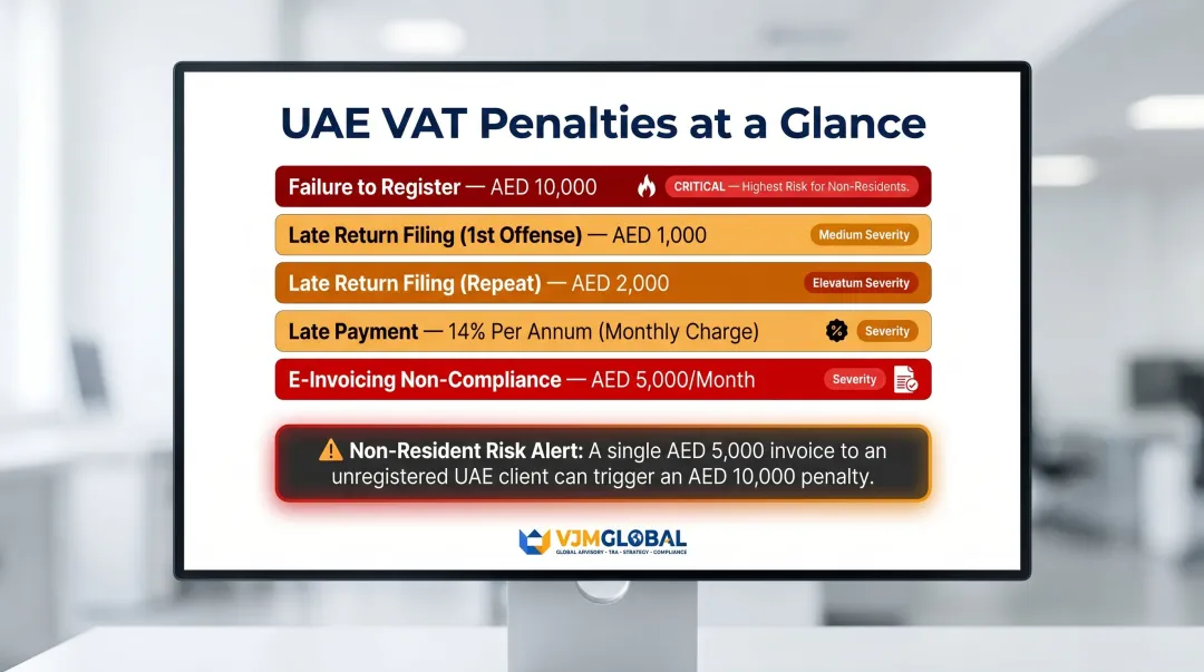 UAE VAT penalty comparison table key violations and fine amounts for non-resident businesses