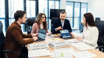 Cross-border accounting team reviewing annual audit compliance documents