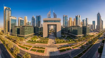 Dubai free zone business district skyline featuring DMCC and DIFC financial towers